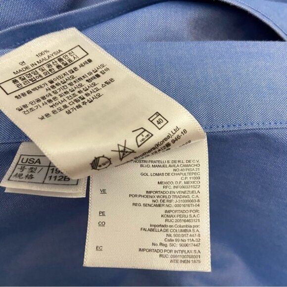 Brooks brothers 346 men button down shirt regular fit cotton non iron 17,5 blue - Picture 5 of 12